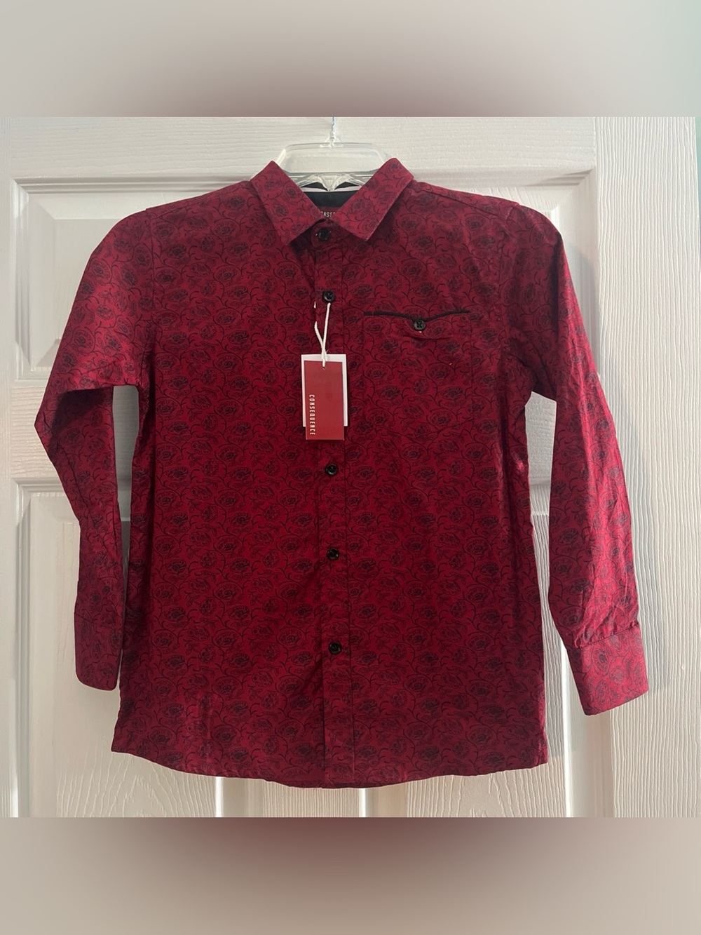 Consequence Big Boy Red And Black Floral Rose Patterned Button Down Shirt Sz 8|S